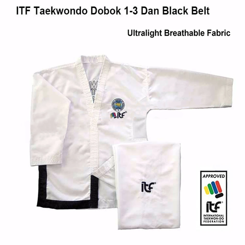 Ultraleve itf taekwondo terno taekwondo uniforme assistente quimono bordado padrão artes marciais doboks 1-3 dan para adulto