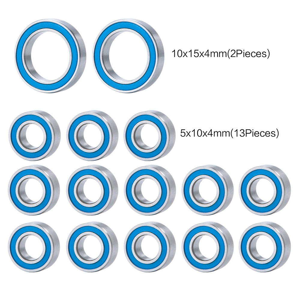 AXSPEED 15PCS Rubber Sealed Bearing Kit for ECX 1/10 2wd Amp MT, Amp DB, Ruckus, Circuit & Torment Steel Ball Bearing Parts