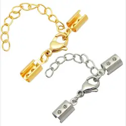 5pcs/Lot Stainless Steel Round Leather Cord Clips End Caps With Lobster Clasp Fit Leather Cord Connectors For DIY Jewelry Making