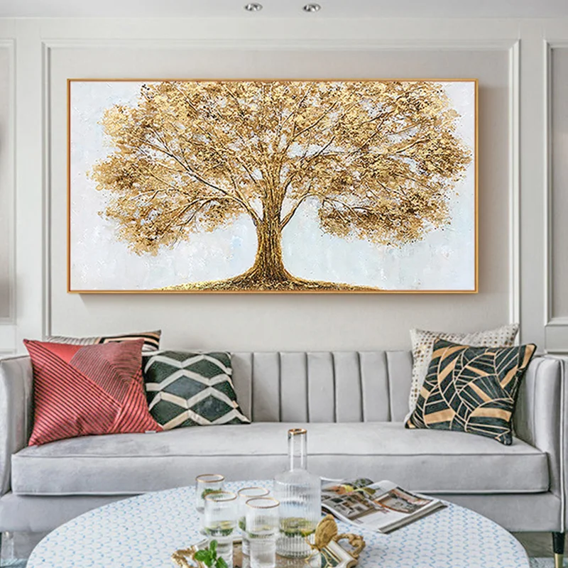 

Oil Painting hand-painted Gold Leaf Paintings Modern Scandinavian Living Room Light Luxury Atmosphere Backdrop Decorative Painti