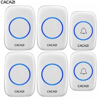 CACAZI Smart Home Waterproof Wireless Doorbell LED Light 2 Push Buttons 4 Receivers EU/UK/US Plug Cordless Call Bell 60 Chimes