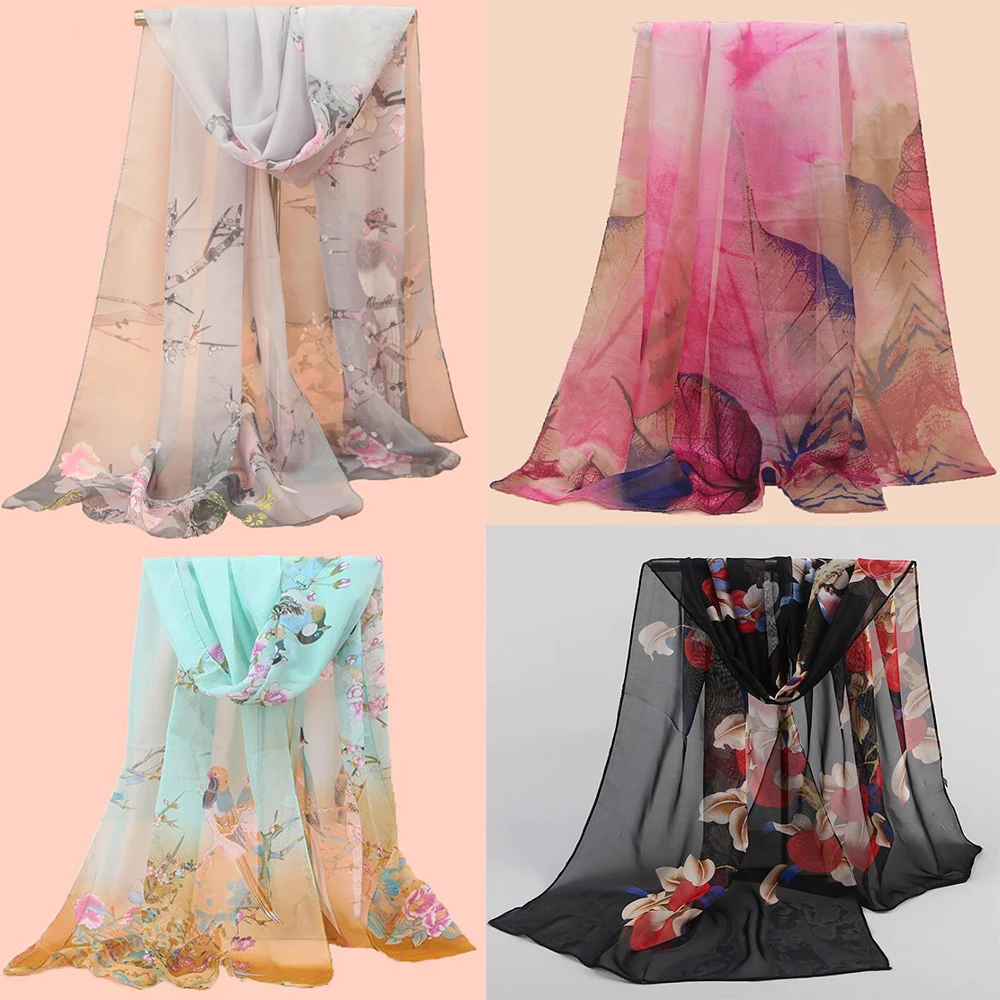 150CM Length Scarf For Women Ladies Girls Lightweight Print Floral Pattern Scarf Fashion Sunscreen Shawls Scarves Head Wraps