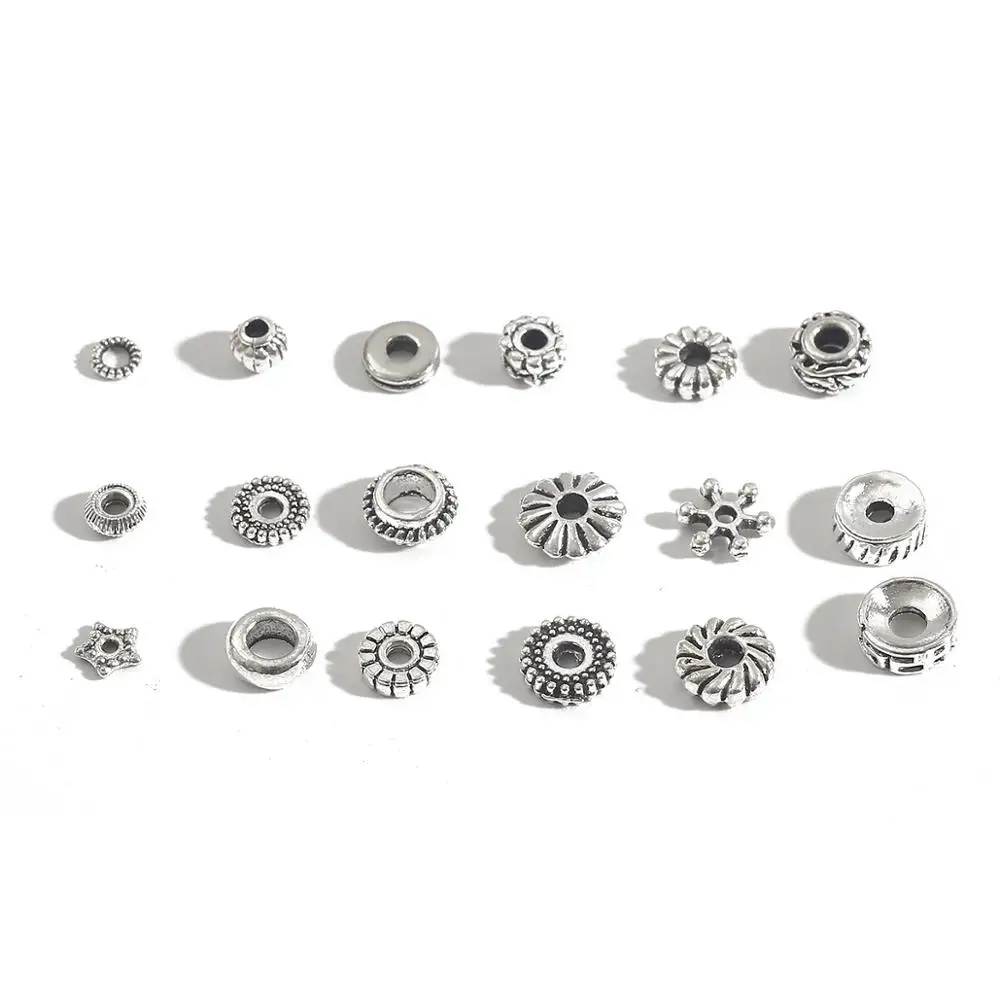 30-200pcs Flower Silver Plated Loose Tube Bead Spacer Beads For Jewelry Making Tube Charms DIY Bracelet Necklace Accessories