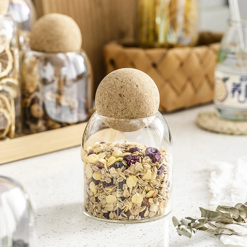 Transparent Lead-free Glass Bottle With Ball Cork Lid Storage Jar Tank Sealed Tea Cans Dried Fruit Cereal Snacks Coffee Contains