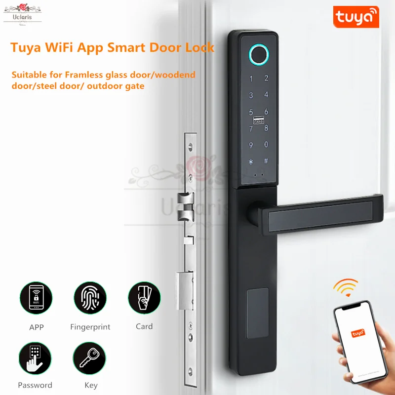 Tuya App Wifi Smart Door Lock Aluminum Biometric Fingerprint Lock Digital Keyless For Glass Sliding,Wooden,Metal,Outdoor Gate