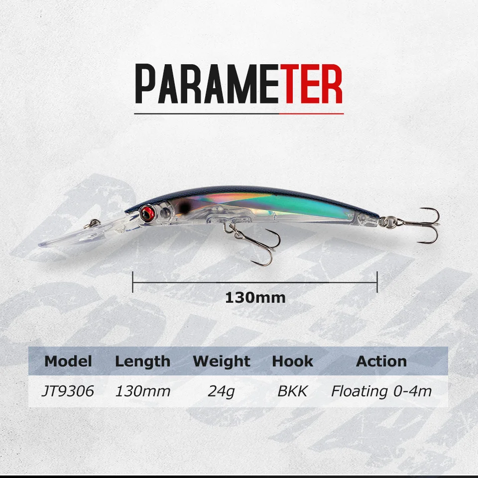 3D Minnow Crystal Fishing Lures 130mm 24g Deep Diver Floating Hard Artificial Bait Sea Bass 2021 Fishing Tackle JT9306