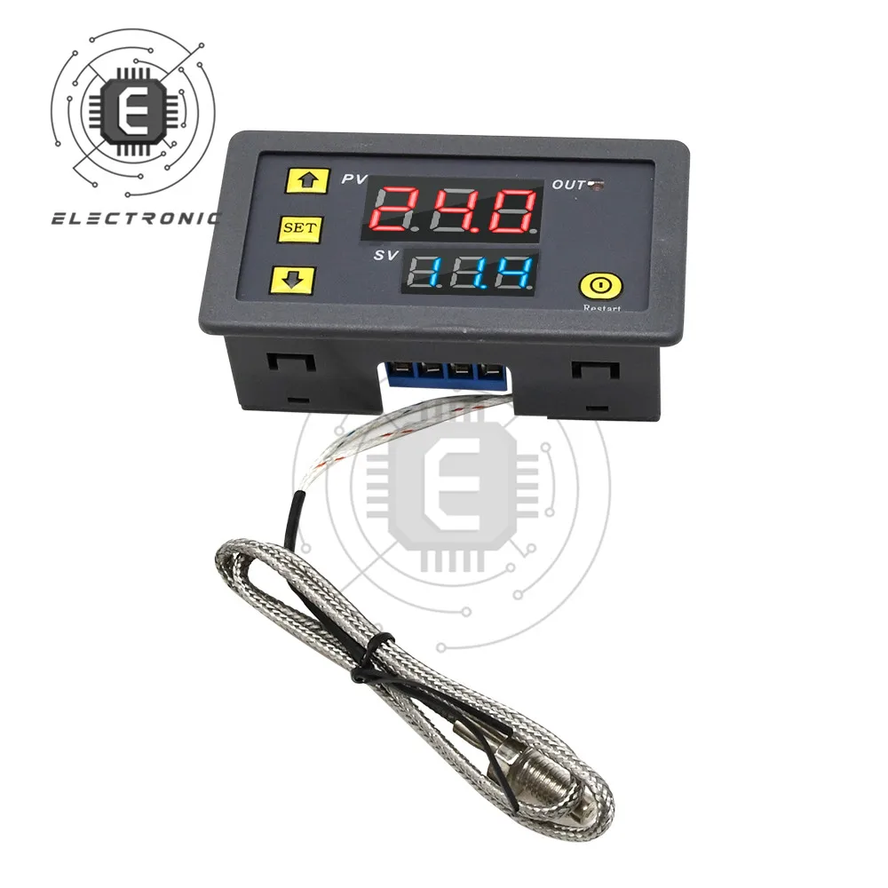 12V 24V AC 110-220V Digital Temperature Control LED Display Thermostat Heat/Cool Control Instrument -60~500℃ K-type Thermocouple