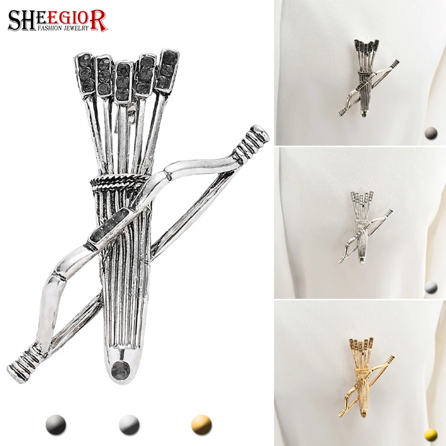 Vintage Bow Arrow Brooch Pins Men\'s Badge Alloy Accessories Lovely Retro Crossbow Collar Brooches for Women Fashion Jewelry Gift