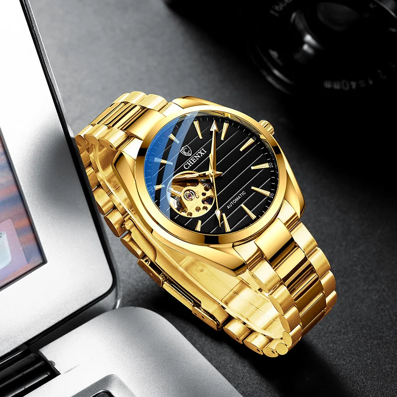 Top Brand Automatic Mechanical Men Watch Luxury Golden Stainless Steel Antique Male Dress Wristwatch Fashion Gift Clock for Mens