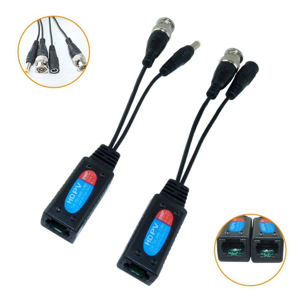 Imagem -04 - Conectores Coaxiais do Transceptor Balun de Vídeo Cctv 8mp Bnc para Rj45 hd Par Torcido Cat5e para 4k Ahd Cvi Tvi Cvbs Câmera