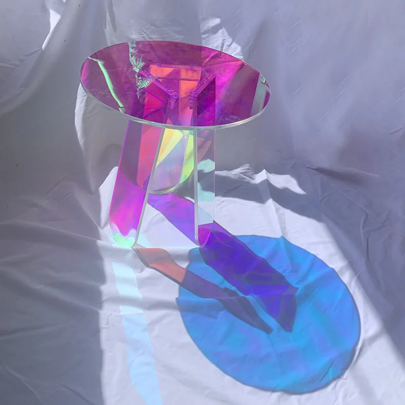 Round Colorful Acrylic Side Table Shape Laser Color Changing Reflective Advertising Decoration Plexiglass  Coffee End Tables
