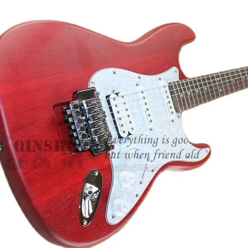 Factory Custom Electric Guitar Bass Star Guitar ASH Wood Matte Red Guitar Chrome Tremolo Bridge SSH Pickups White Pearl Pickguar