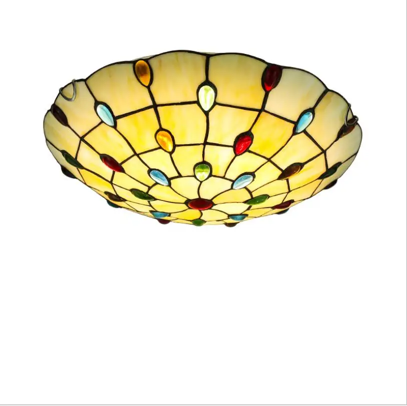 European stained glass Ceiling Light Pastoral Round Glass Lampshade Ceiling lamps110-240V