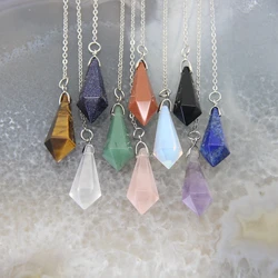 Natural Stone Opal Healing Pendulum,Gem Reiki Heal for Divination Cone Crysta Spiritual Hexagon Quartzl Pendant Necklace Jewelry