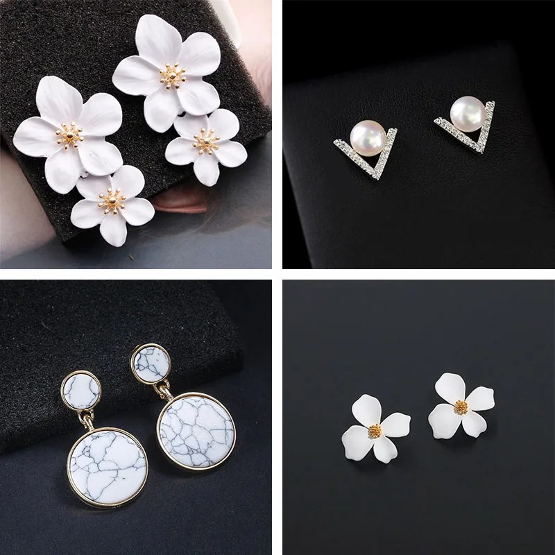 Nowe koreańskie modne kolczyki wiszące dla kobiet biały kwiat spadek kolczyki pendientes prezent na nowy rok moda biżuteria do uszu aretes