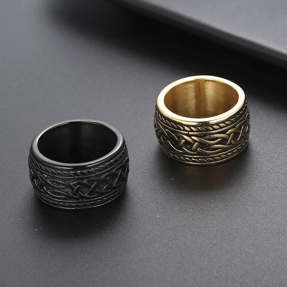 Punk Stainless Steel Knot Ring Big Round Band Viking Ring Norse Rings  Jewelry for Male Men Vintage Biker Rings