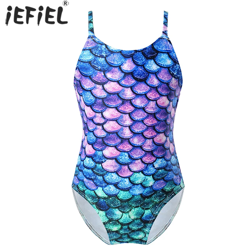 

Little Girls Mermaid Swimwear Kid Colorful Fish Scales Print Tankini Bikini Sleeveless One Piece Swimsuit Bathing Suit Beachwear