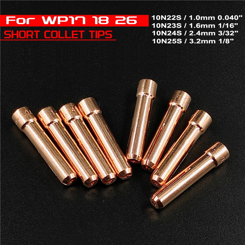 Tig Soldagem Tocha Série Tig Curto Pinça Dicas 10n22s 10n23s 10n24s 10n25s 1.0 mm 1.6 mm 2.4 mm 3.2 mm Wp17 18 26
