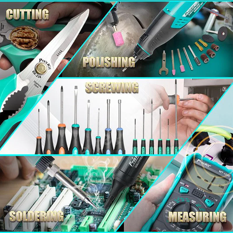 63Pcs Proskit PK-1900NH brand new electronic electrician welding soldering iron screwdriver scissors instrument repair tool set