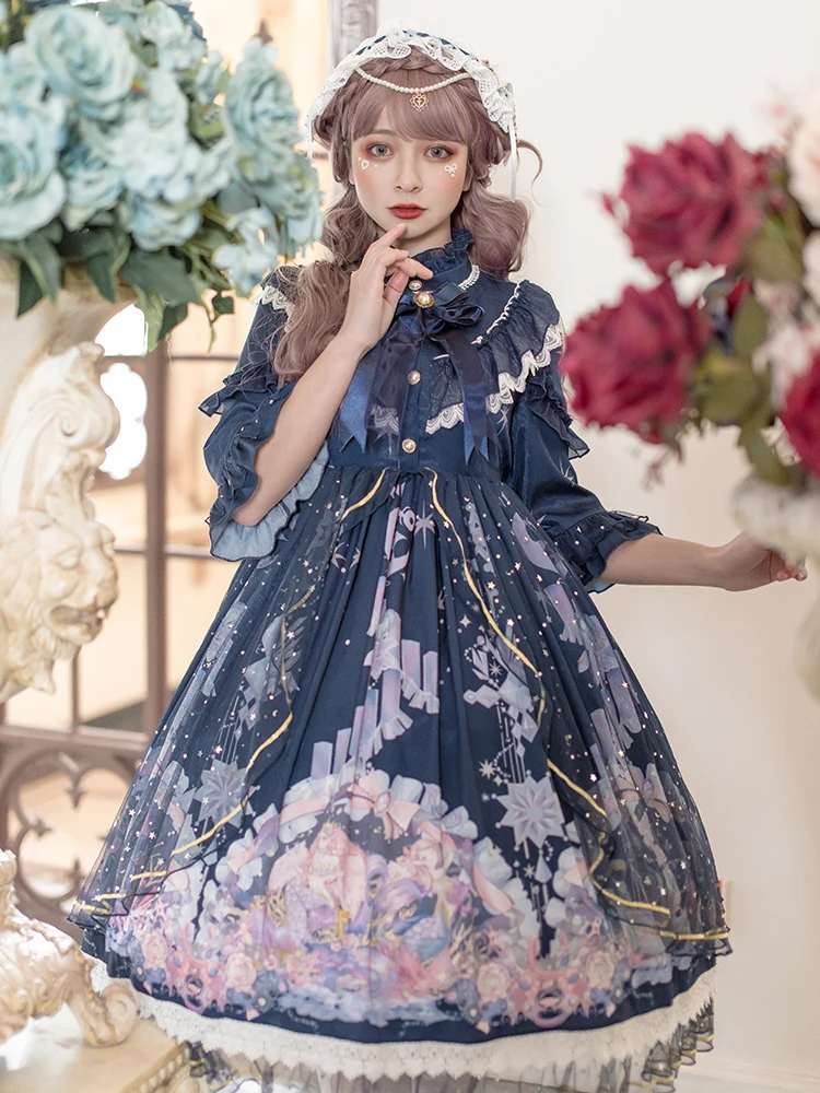 Palace princess sweet lolita dress retro doll collar falbala high waist victorian dress kawaii girl gothic lolita op loli cos