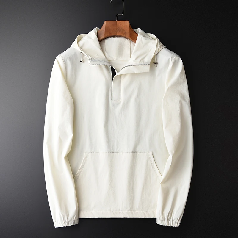 

Spring Stylish Simple White Hooded Hight Quality Slim Fit Casual Men's Jacket Coat Plus Size M-4XL