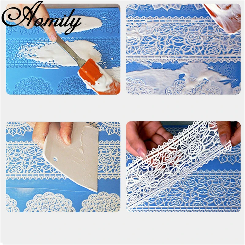 Amoliy Peacock Lace Icing Mat Silicone Mold Cake Decorating Tools Fondant Icing Pad Baking Accessories Molde Silicona Pasteleria