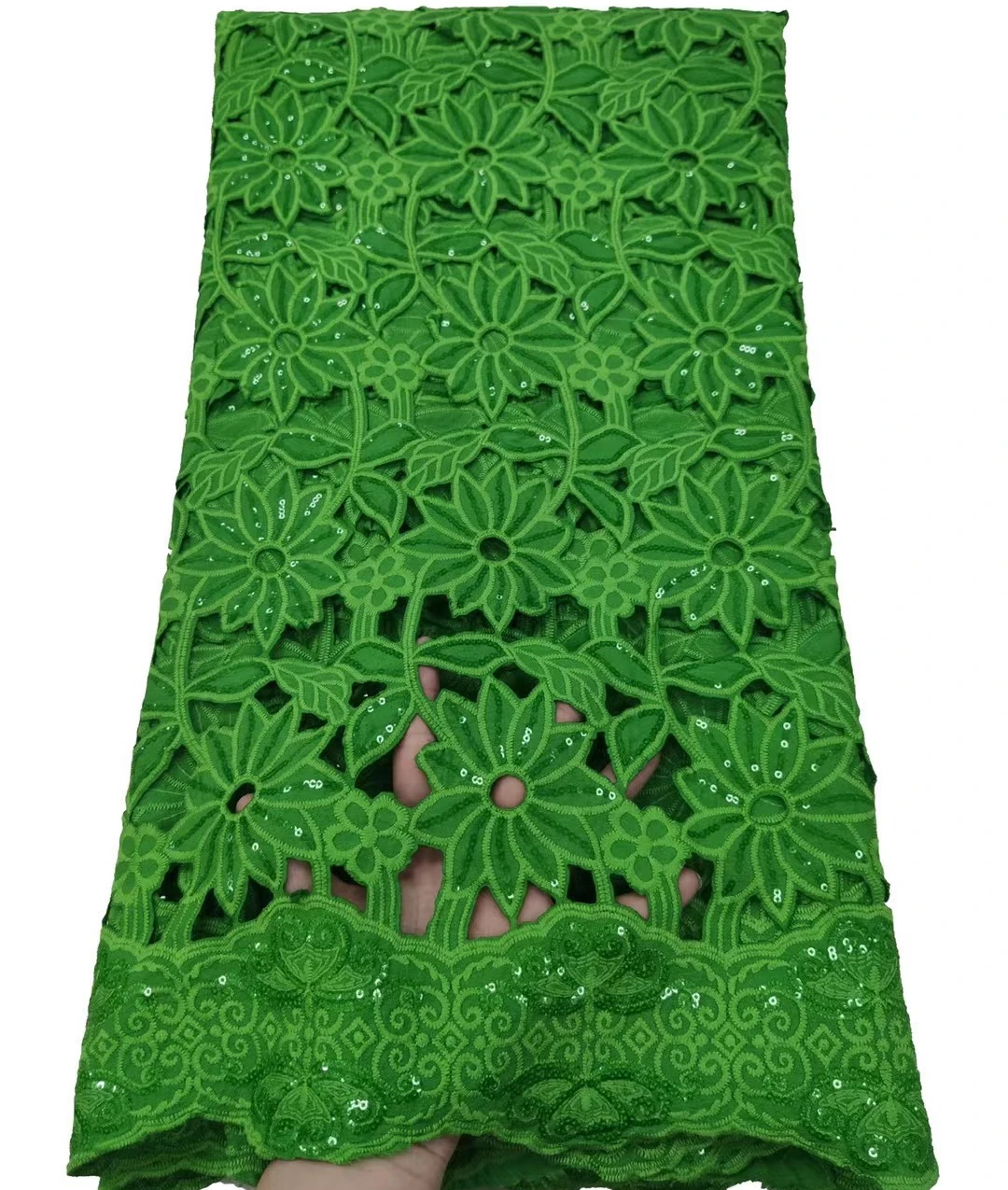 new arrival Lace Guipure Lace with Sequins Embroiderey Cord Lace High Quality Nigeria Lace green Fabric TS9756