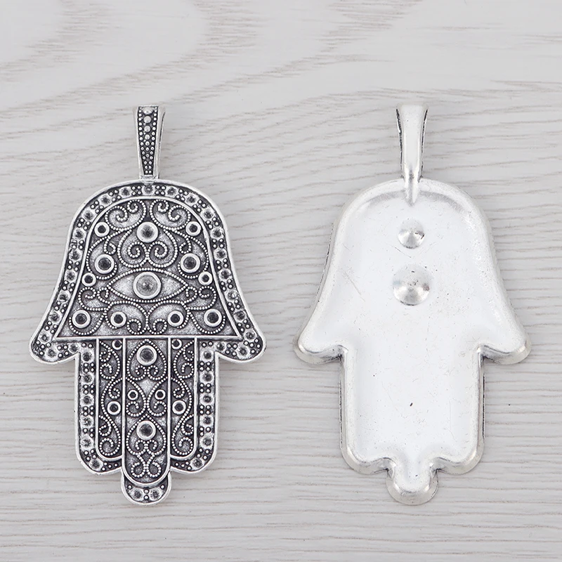 3 x Tibetan Silver Large Hamsa Hand Charms Pendants for Necklaces Jewelry Making Findings 70x40mm