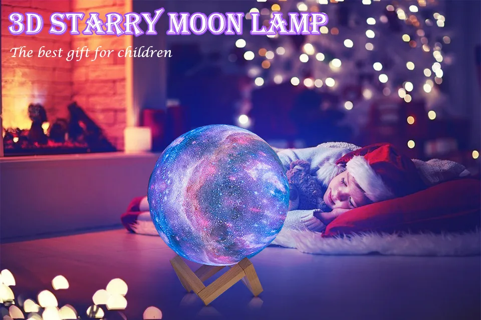 3D Printed Star Moon Lights 16 Colors Change Touch And Remote Control Galaxy Light For Gifts Built-in battery and USB Charger