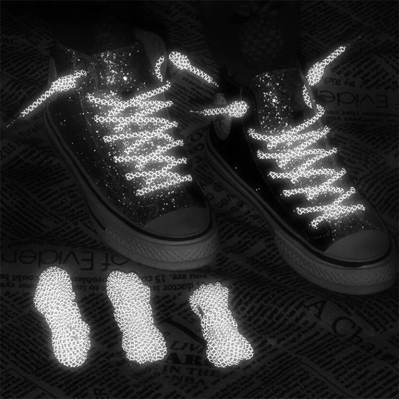 1Pair Reflective Shoelaces Fluorescent Sneaker Sport Shoelaces Round Rope Shoe Laces Length 120CM Casual Light Boot Strings