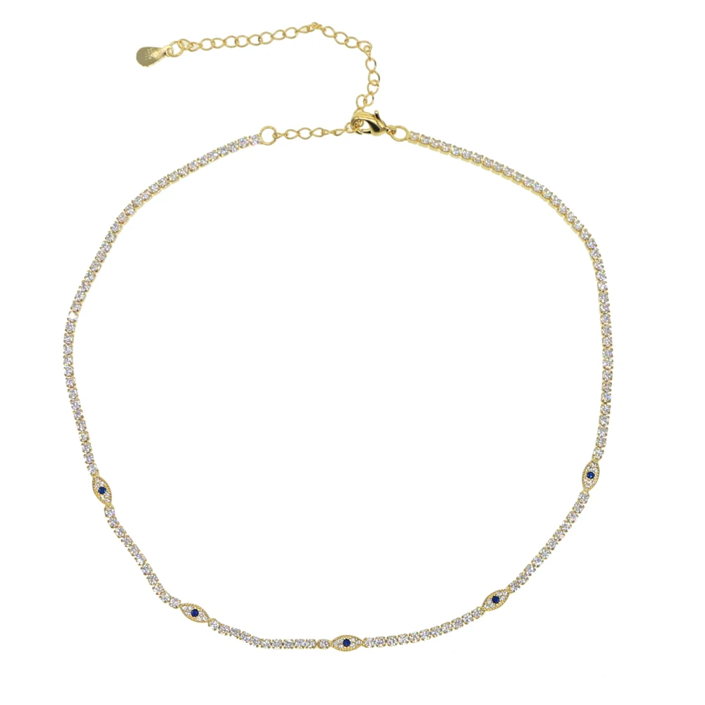 2025 SUMMER NEW Minimal Delicate Clear CZ Lucky Turkish Evil Eye Charm Choker Collarbone Women Girl Tennis Chain Necklace