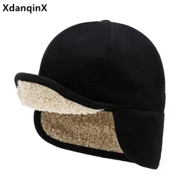 XdanqinX New Winter Thermal Bomber Hats For Men Women Velvet Thicken Earmuff Cap Novelty ins Style Lamb Wool Biker Windproof Hat