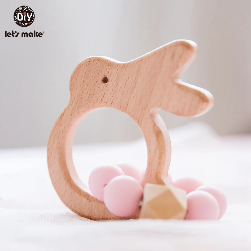 Let's Make 1pc Wooden Baby Toys Rabbit Cloud Silicone Teething Toddler Nursing Wood Baby Teether Silicone Crib Baby Rattle