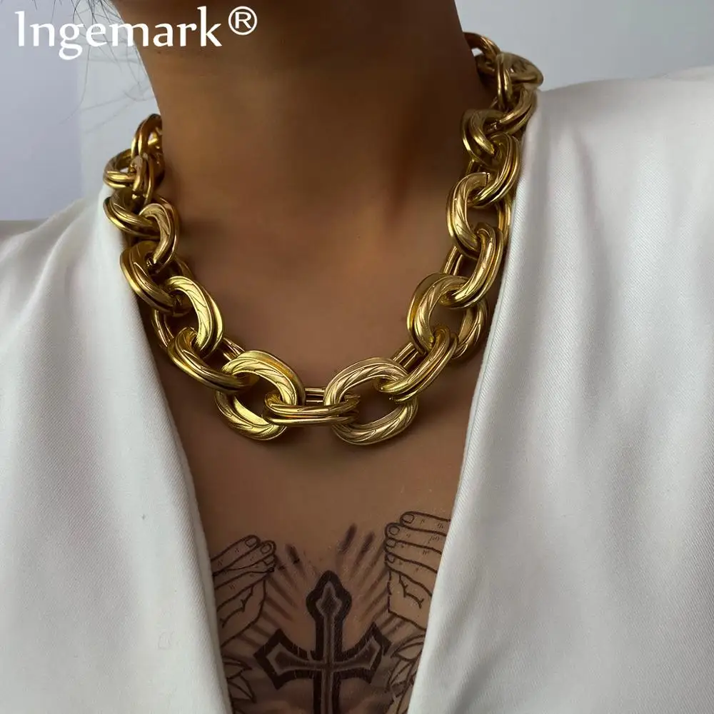 Ingemark Punk Miami Curb Cuban Chain Necklace Women Collares Rock Hip Hop Big Chunky Thick Choker Necklace Steampunk Men Jewelry