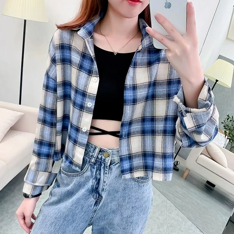 Shirts Women Spring Tops Korean Vintage Plaid Various Colors Aesthetic Casual Students Fashion Harajuku Design All-match Female