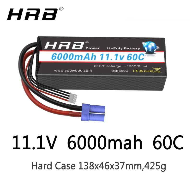 HRB Lipo Battery 3S 11.1V 6000mah 50C RC Parts T Deans Hardcase Car Truck Airplane Boat 1/10