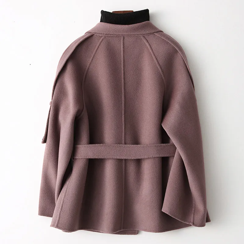 

Autumn Winter Sided Wool Coats Women Woolen Coat Female Korean Short Elegant Belt Clothes Spring Casaco Feminino LWL1307