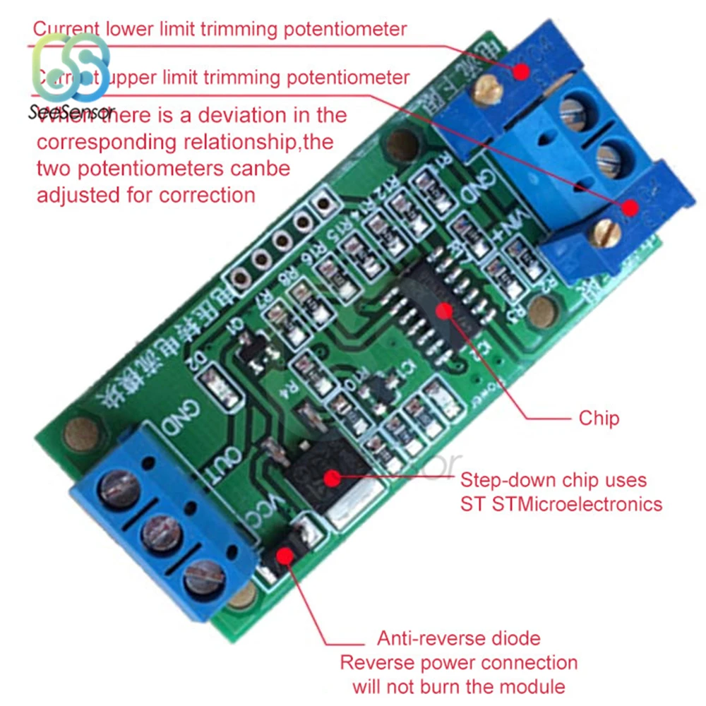 0-2.5V/0-3.3V/0-5V/0-10V/0-15V/0-24V to 4-20ma 0-20mA DC12V-24V Linear Conversion Voltage to Current Signal Transmitter Module