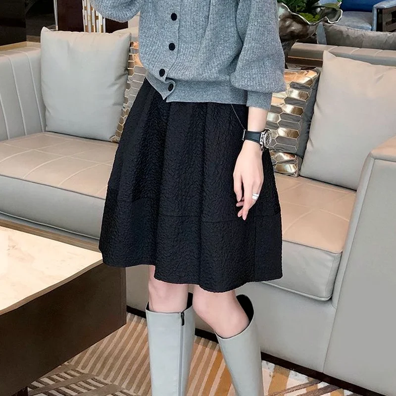 Skirts Women Casual Black Folds A-line Tender Knee-length Empire Charming Ladies Office All-match College Prevalent Female New