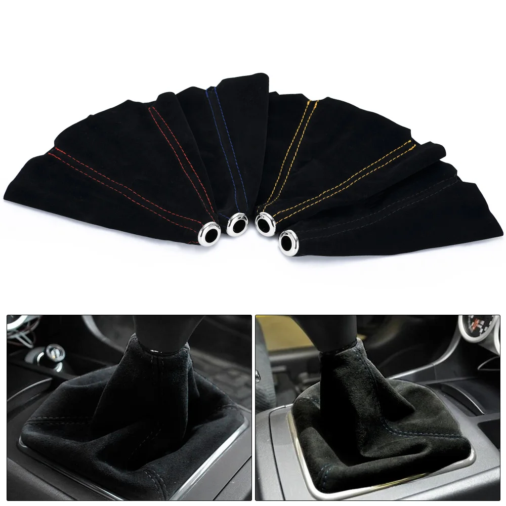 16mm Universal Suede Leather Car Gear Shift Collars Carbon Fiber Auto Car Manual Stick Shifter Knob Gear Shift Boot Cover Gaiter