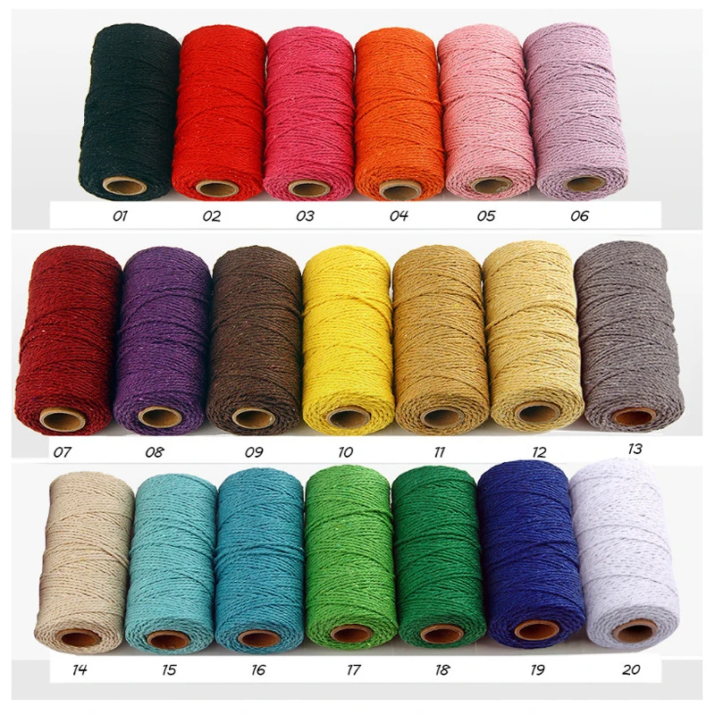 2mm 100m 100% Cotton Rope Colorful Twine Macrame Cord String Thread Party Wedding Decor Accessory Home Textile Crafts DIY Cord