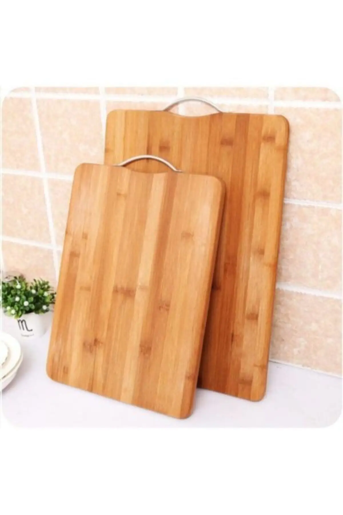 

Bamboo Antibacterial Big 2'li Chopping Cutting board Rectangle Natural 2 Pcs 36x26-32x22