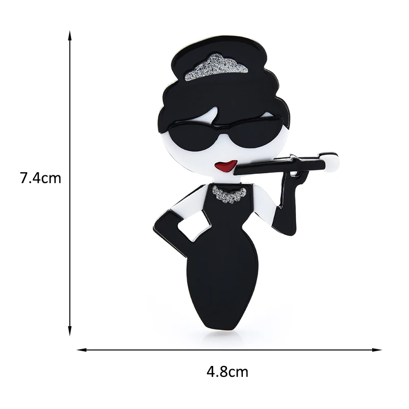 Wuli&baby Acrylic Famous Actor Figure Brooches For Women Smoking Cigarette Holder Lady Party Casual Brooch Pin Gifts