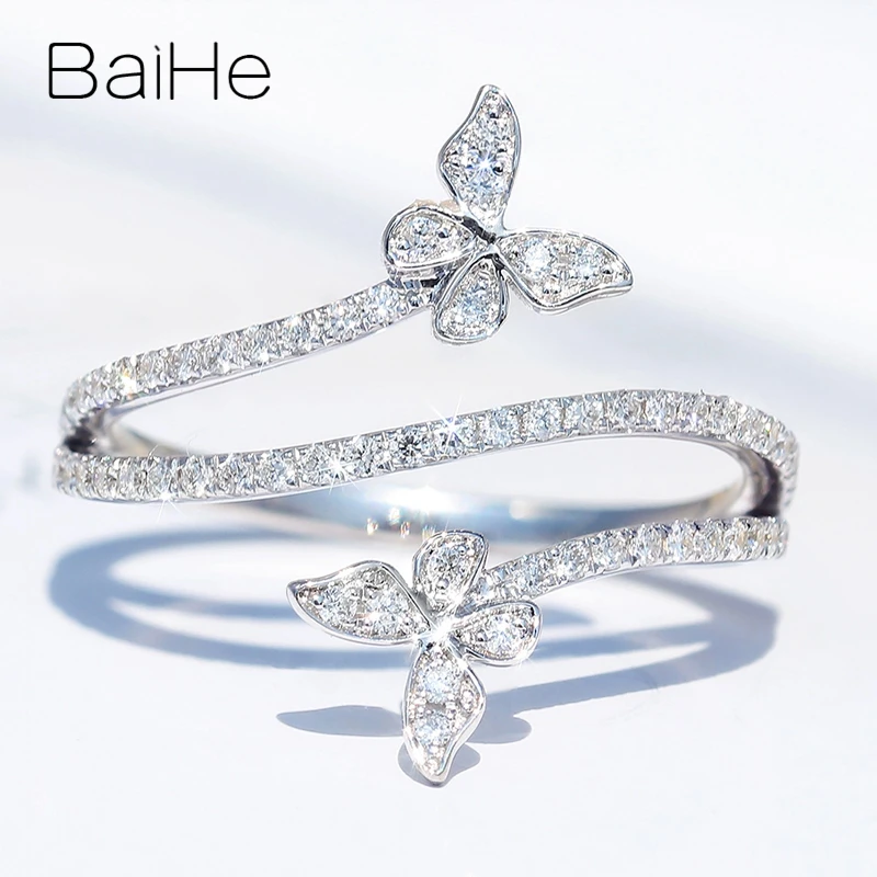 

BAIHE Solid 14K White Gold 0.30ct H/SI Natural Diamond Butterfly Ring Women Trendy Fine Jewelry Anel Borboleta