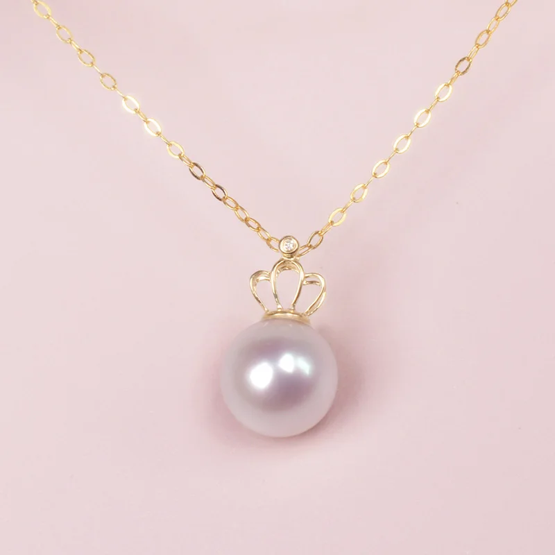 

NYMPH Pure 18K Gold Necklace Pendant Natural Akoya Sea Pearl 8-8.5mm Au750 Jewelry Fine Women Party Gift