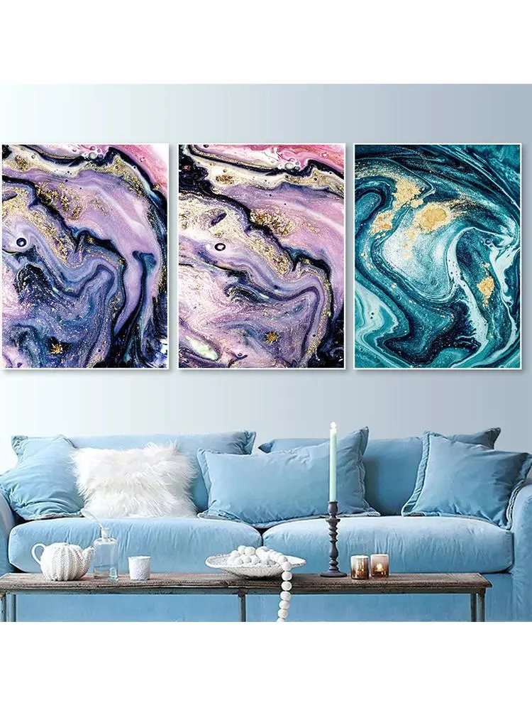 5d Diamond Paintings 3 Panel Golden Abstract Embroidery Spray Home Decoration For Living Room Triptych Diamond Mosaic Crafts