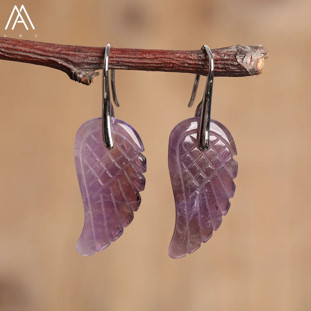 Natural Stone Carved Angel Wings Dangle Earring For Women Gems Stone Unique Drop Earrings Classic Fashion Jewelry Gift Dropship