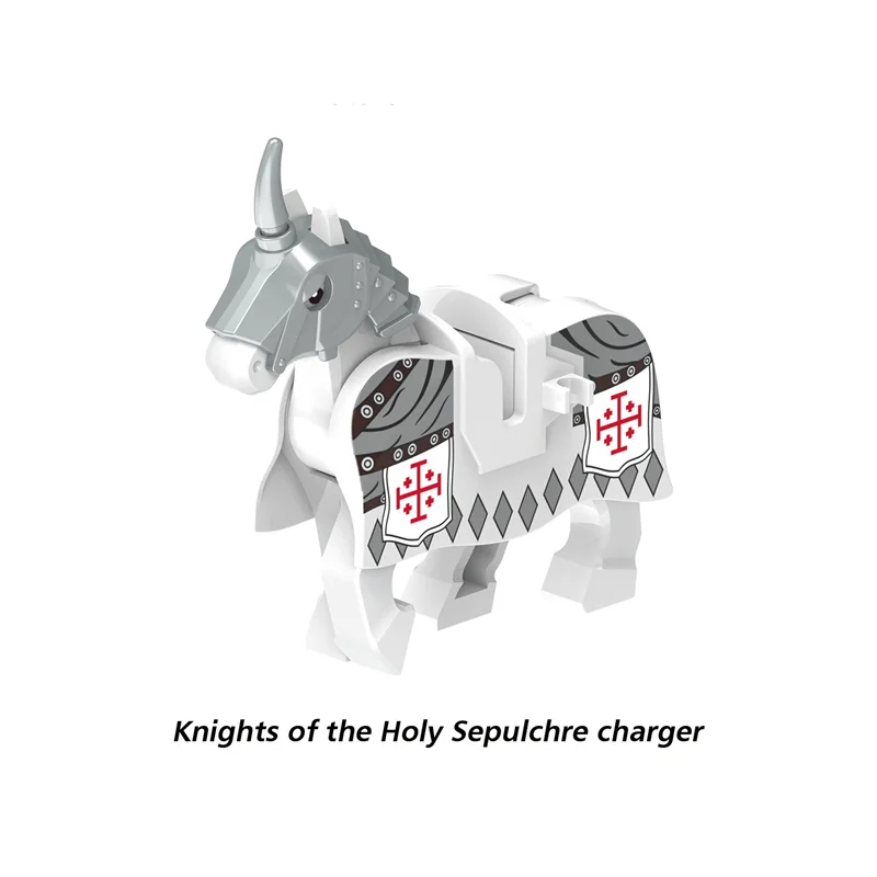 Medieval War Horse Building Block Knight Figures Mounts Soldier Accessories Helmet Shield Weapons Sword Parts Brick Toys C279