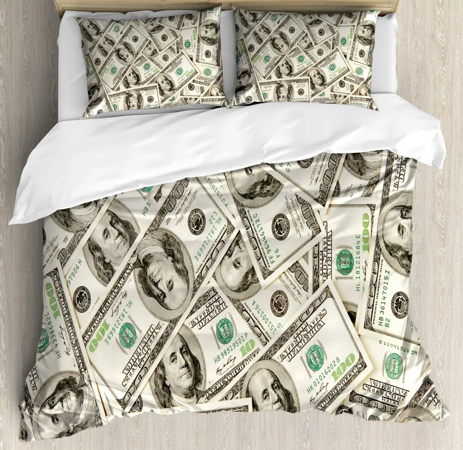 Money Duvet Cover Set Heap of Dollars Pattern Currency Pile with Ben Franklin Portrait Wealth Theme Decorative 3 Piece Bedding