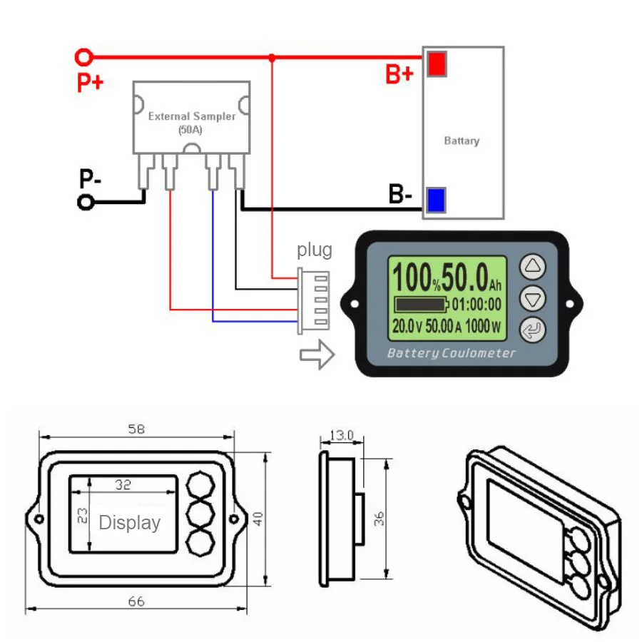 TK15H DC8-120V 50A Batterij Coulombmeter Professionele Precisie Digitale Batterij Capaciteit Tester voor LiFePo Coulomb Teller Meter